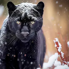 Czarna pantera w śniegu. Czy puma i pantera to to samo? To pytanie zadaje sobie wielu, ale ta majestatyczna pantera w zimowej scenerii rozwiewa wątpliwości.
