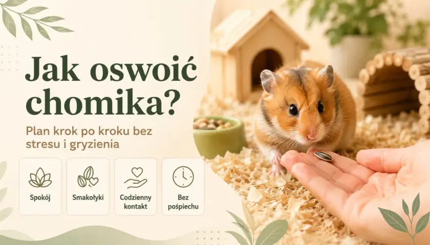 Jak oswoić chomika dżungarskiego? Poradnik krok po kroku: spokój, smakołyki, codzienny kontakt i bez pośpiechu. Chomik bierze ziarno z dłoni.