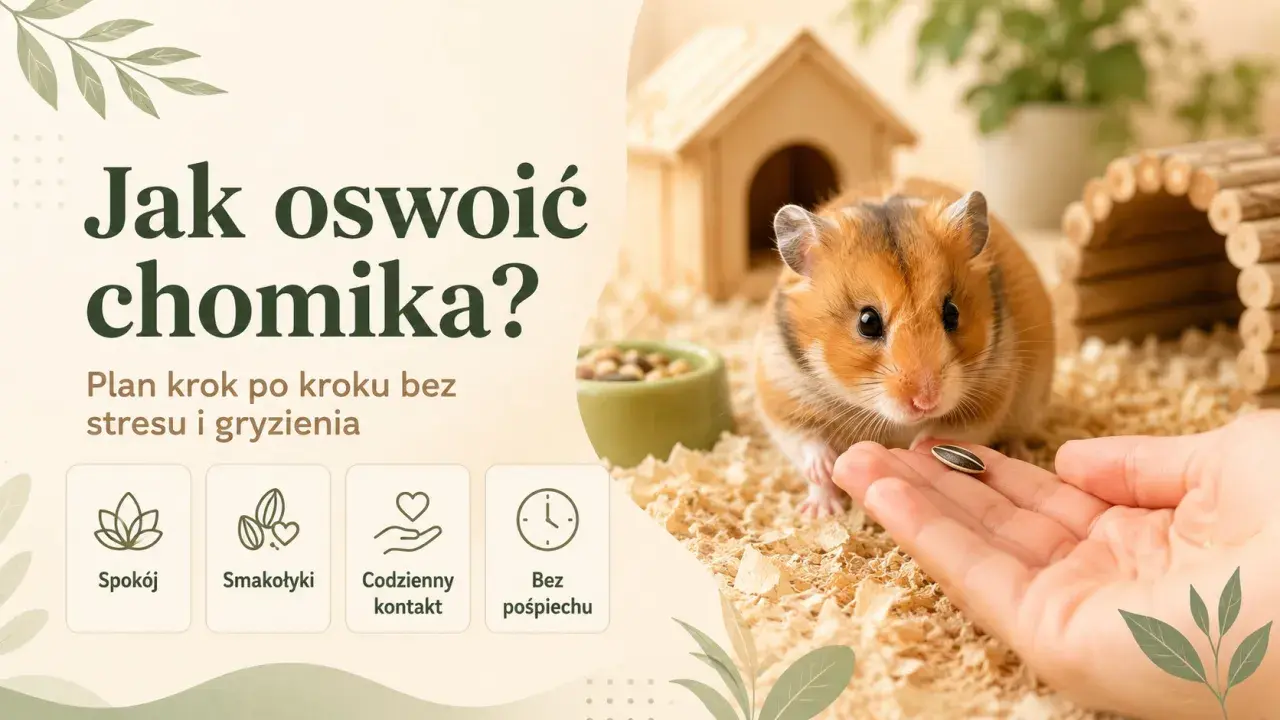 Jak oswoić chomika dżungarskiego? Poradnik krok po kroku: spokój, smakołyki, codzienny kontakt i bez pośpiechu. Chomik bierze ziarno z dłoni.